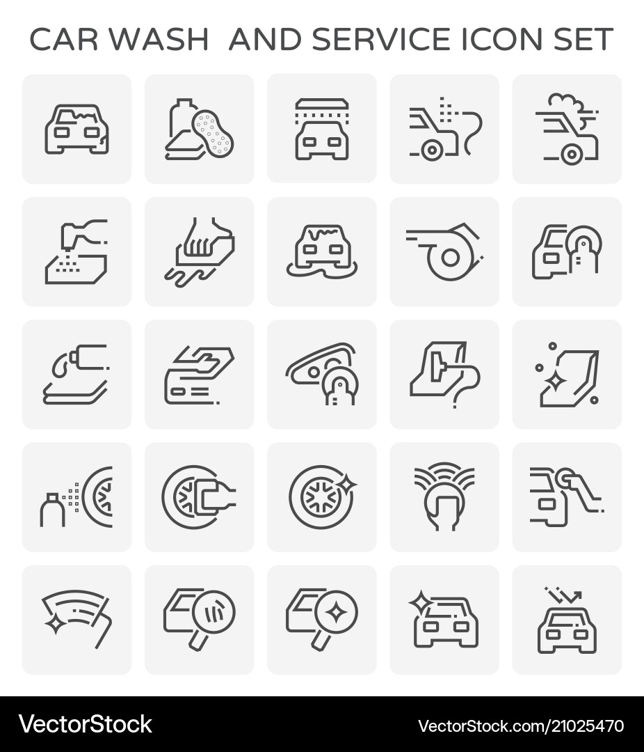 Car Wash Icon Set - Cleaning & Service Vector Image