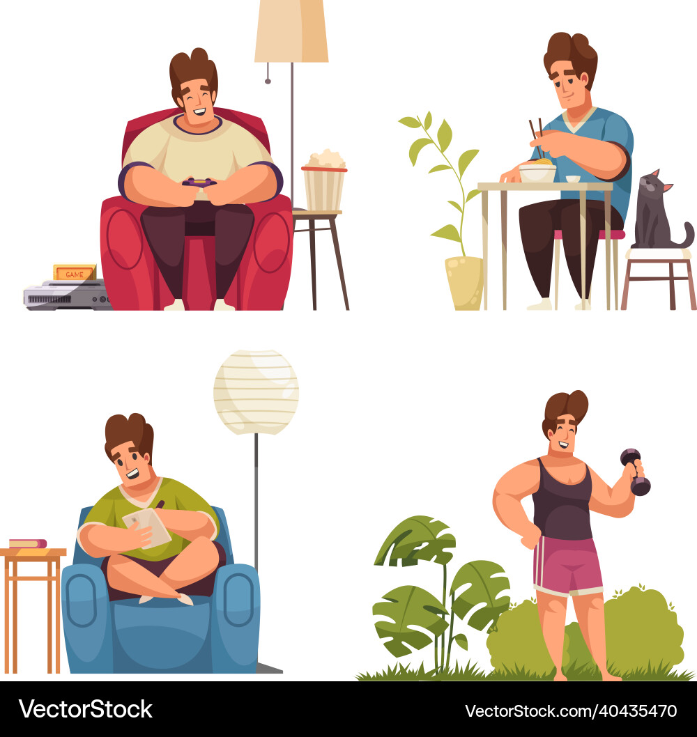 Daily man routine 2x2 design concept Daily man routine 2x2 design concept vector image