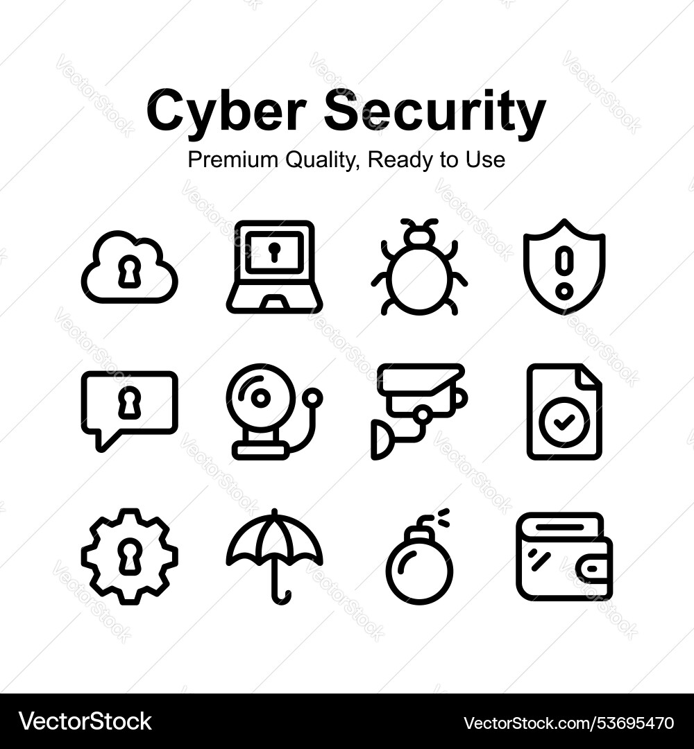 Get this unique icons set of cyber security ready vector image