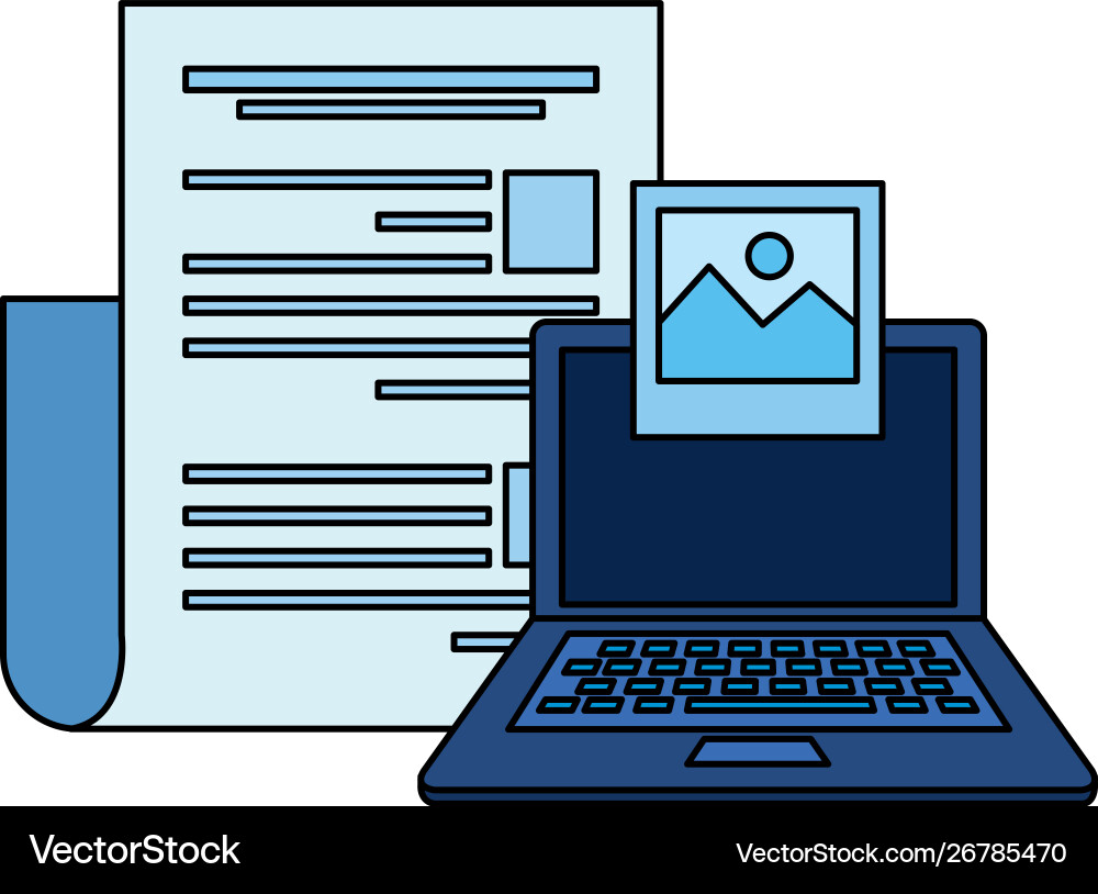 Laptop computer with document file Vector Image