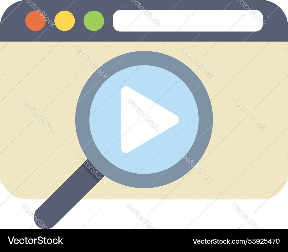 Magnifying glass searching video player on web Magnifying glass searching video player on web vector image