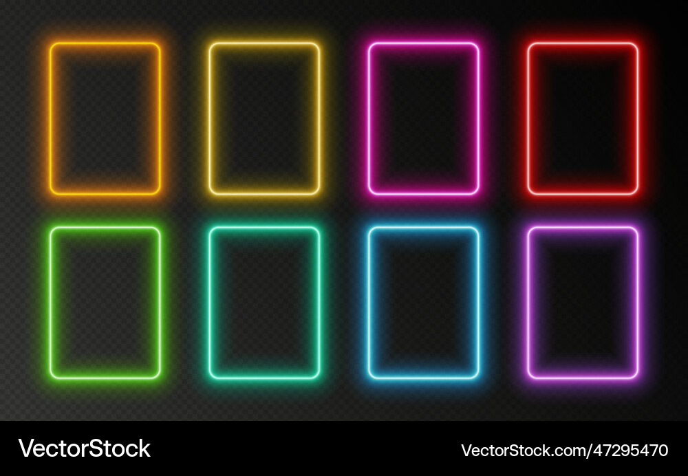 Neon rectangular frames glowing borders set Vector Image