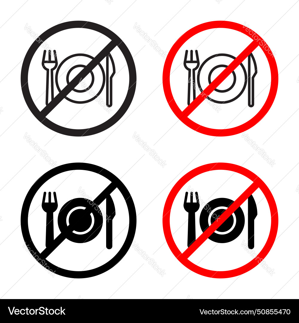 No eating sign icon set food consumption vector image