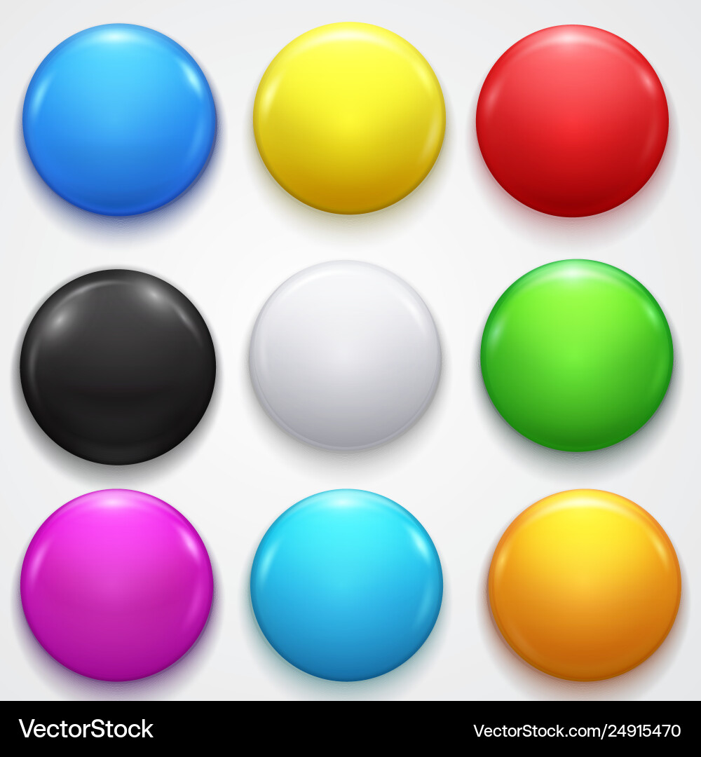 Realistic color blank circle button badge set Realistic color blank circle button badge set vector image