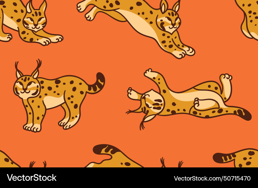 Seamless pattern with wildcat lynx in cartoon Vector Image