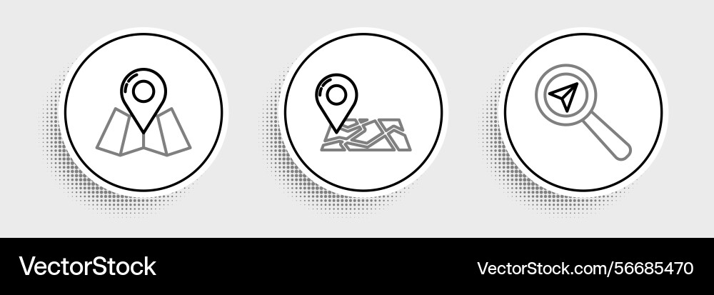 Set line search location folded map with marker Set line search location folded map with marker vector image