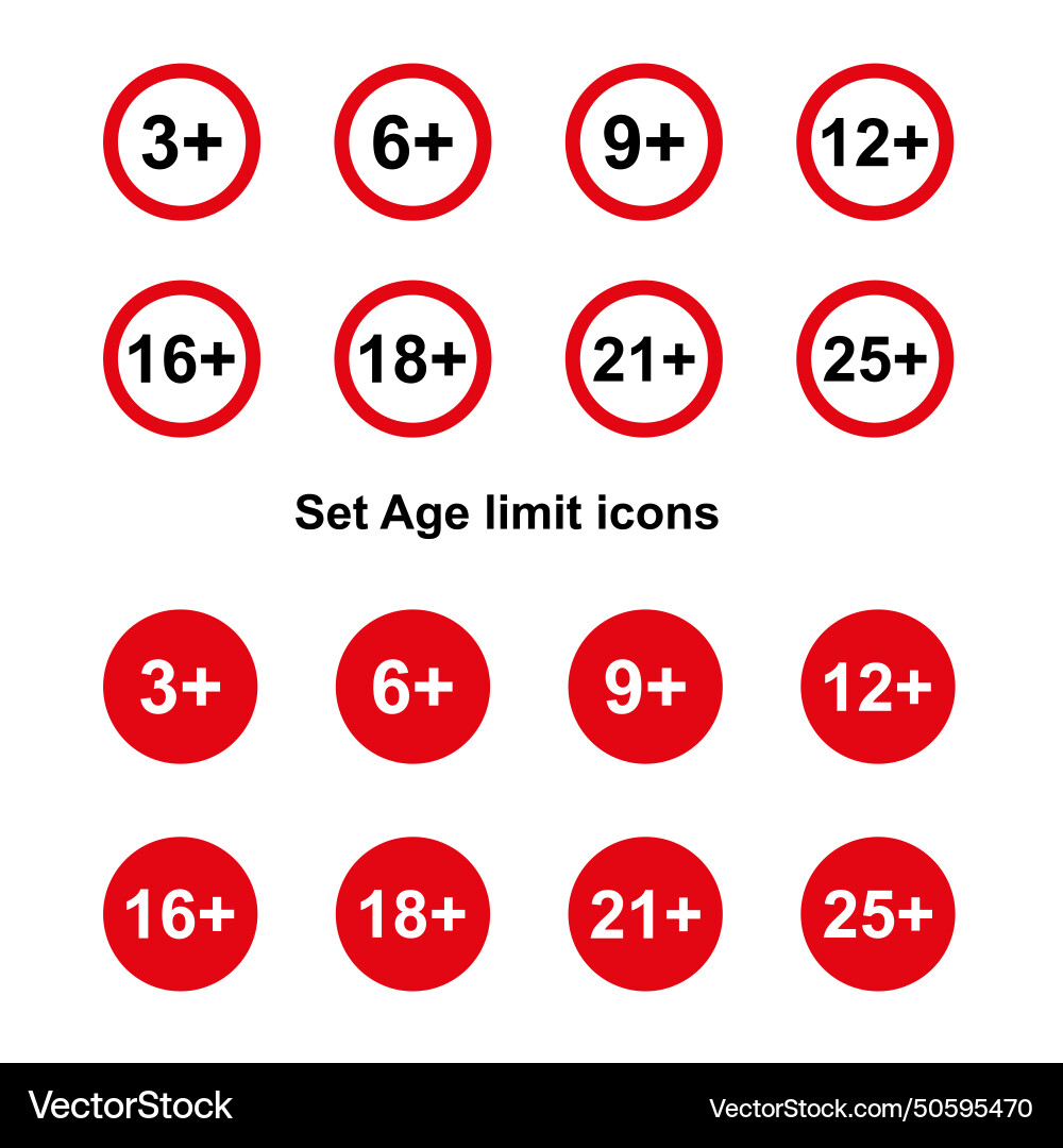 Set of age restrictions signs limit icons Vector Image