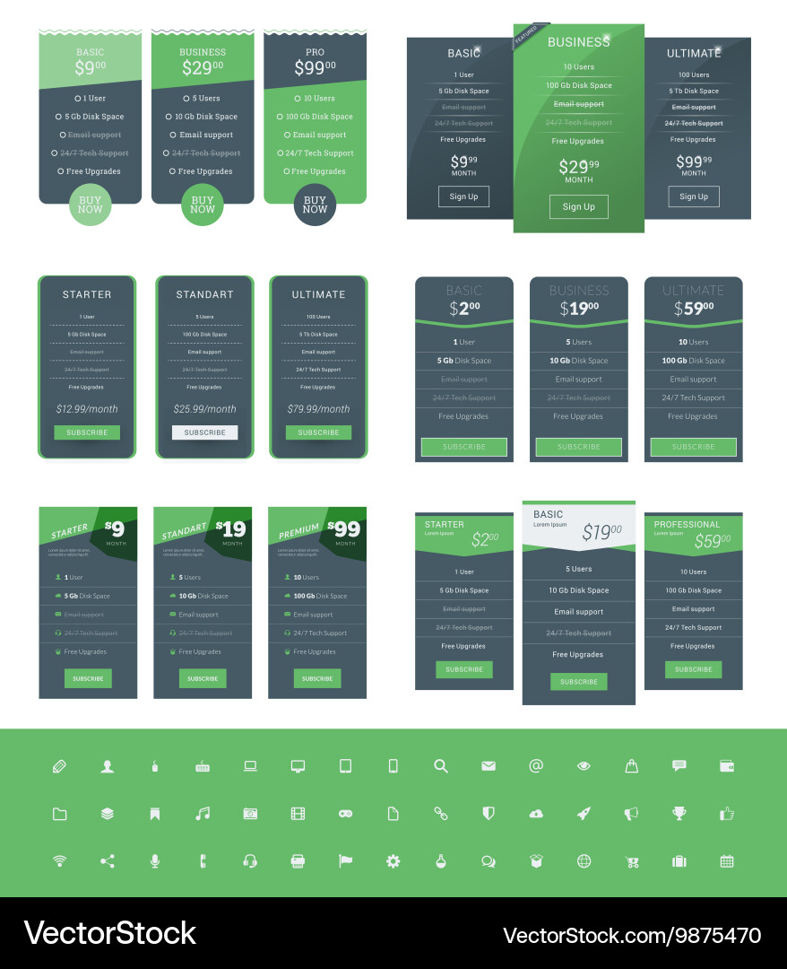 Set of pricing table design templates for websites Vector Image