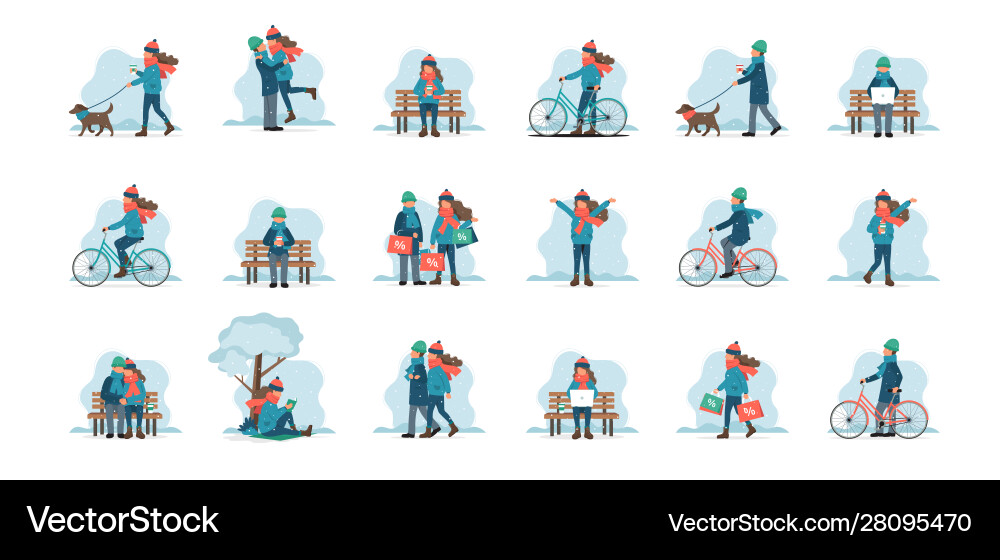 Winter Activities: People Outdoors Vector Image