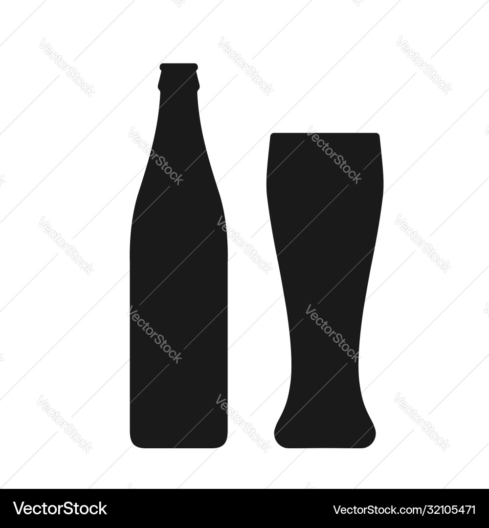 Beer bottle and glass silhouettes Beer bottle and glass silhouettes vector image