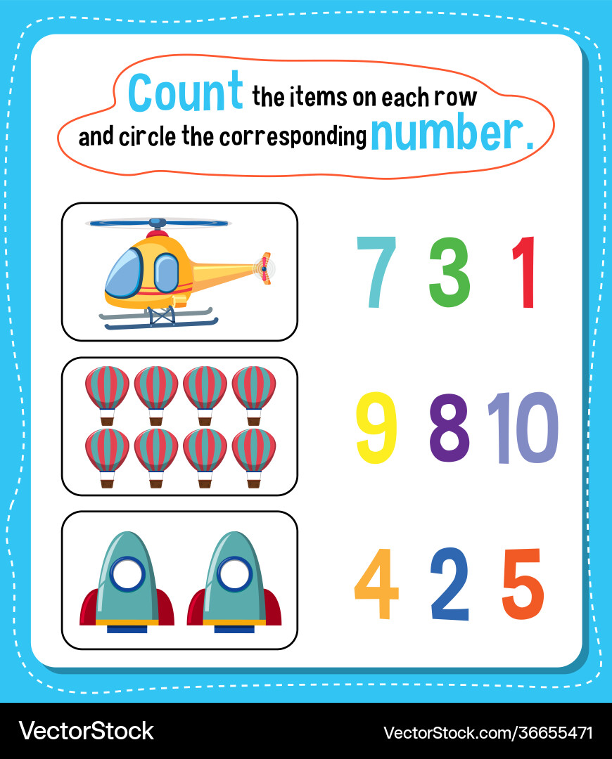 Math count number worksheet Vector Image