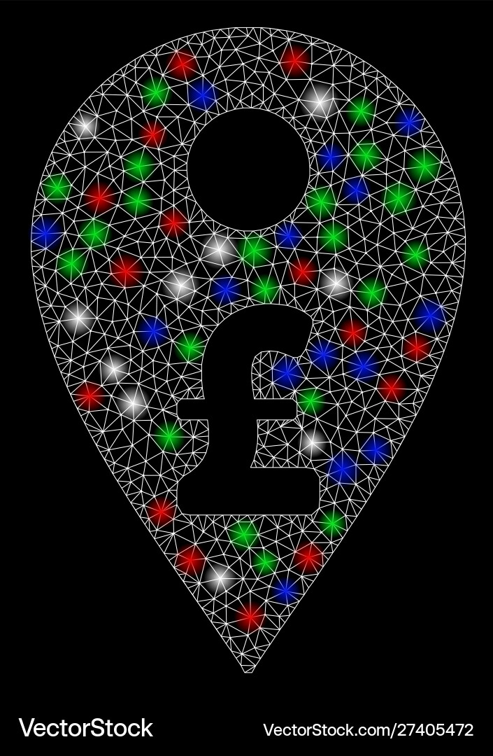 Bright mesh network pound map marker with light Vector Image
