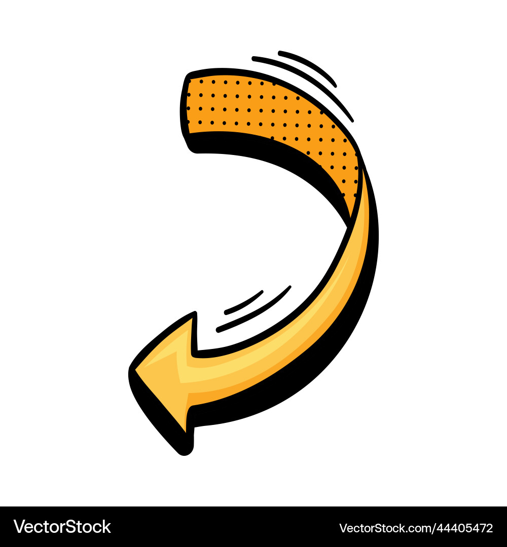 Curved yellow arrow with pointed end and dots Curved yellow arrow with pointed end and dots Vector Image