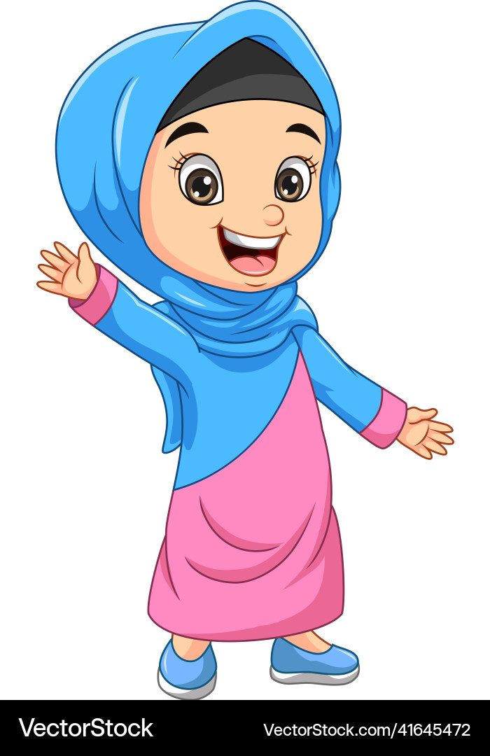 Glückliche muslim mädchen karikatur waving hand Glückliche muslim mädchen karikatur waving hand vektorbild