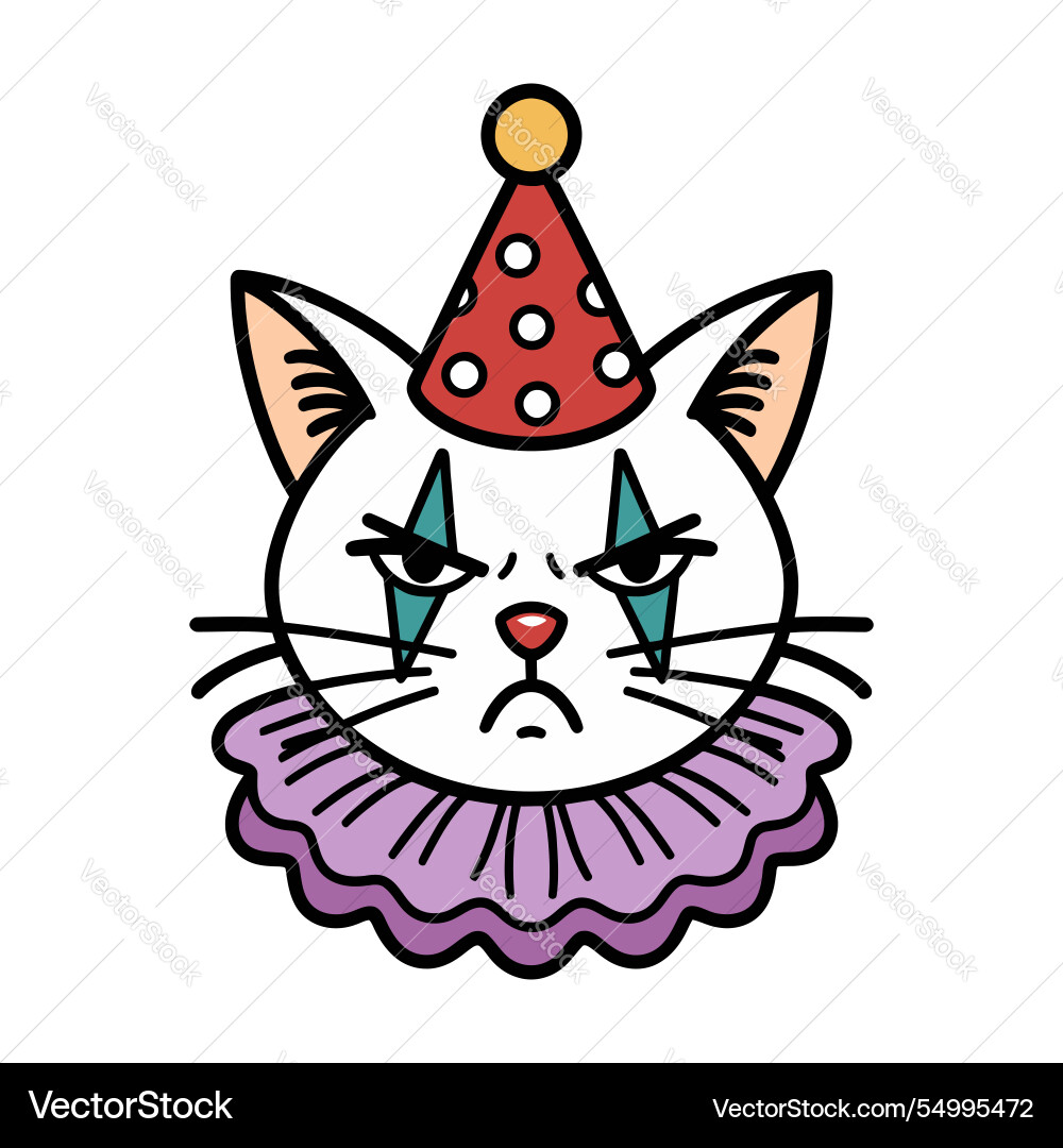 Grumpy clown cat with party hat Grumpy clown cat with party hat vector image