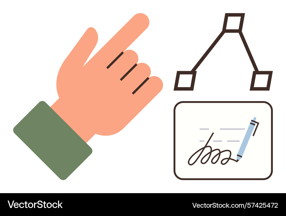Hand gesture with flowchart connection Hand gesture with flowchart connection vector image