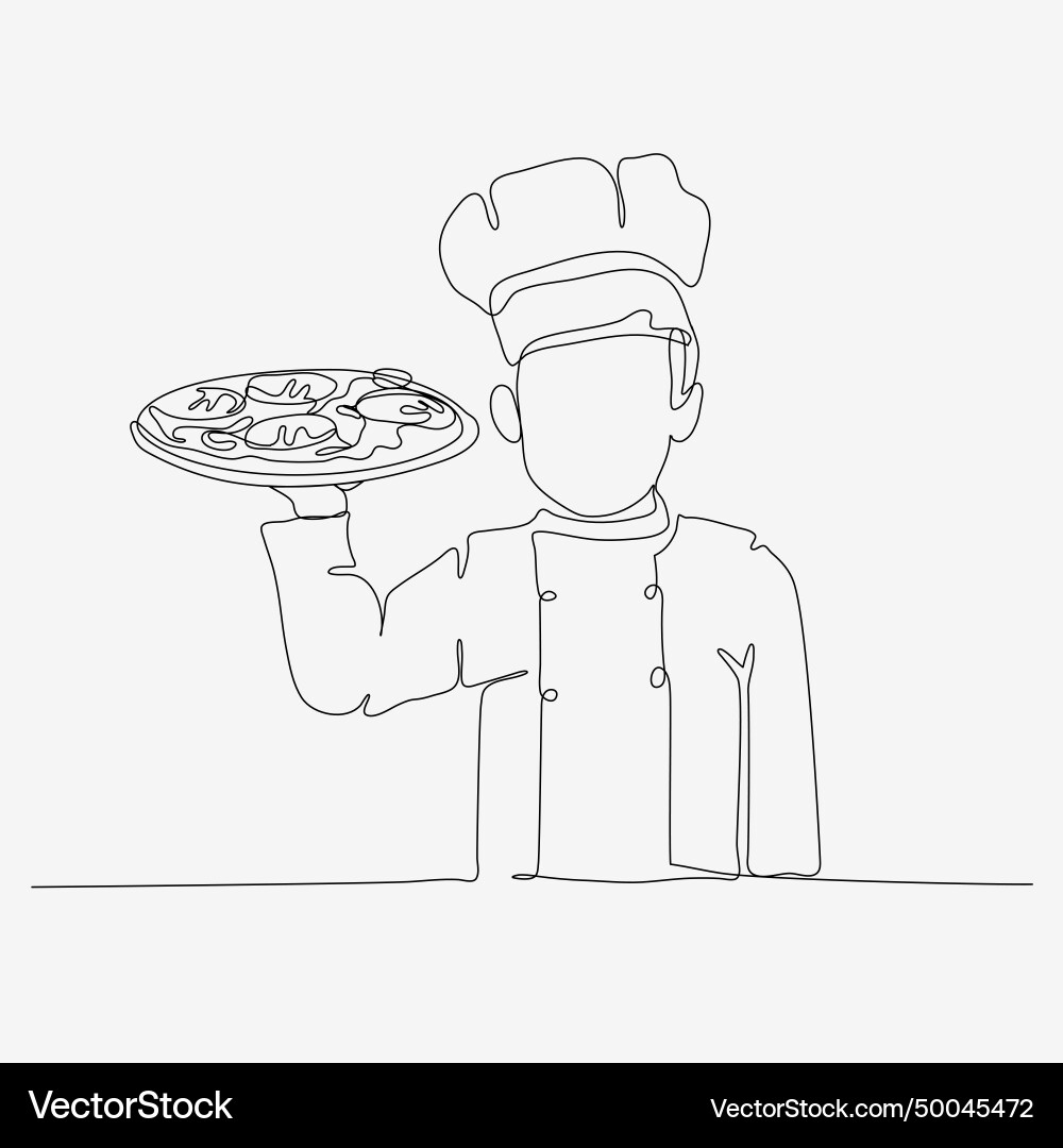 One line continuous design of chef in hat serving Vector Image