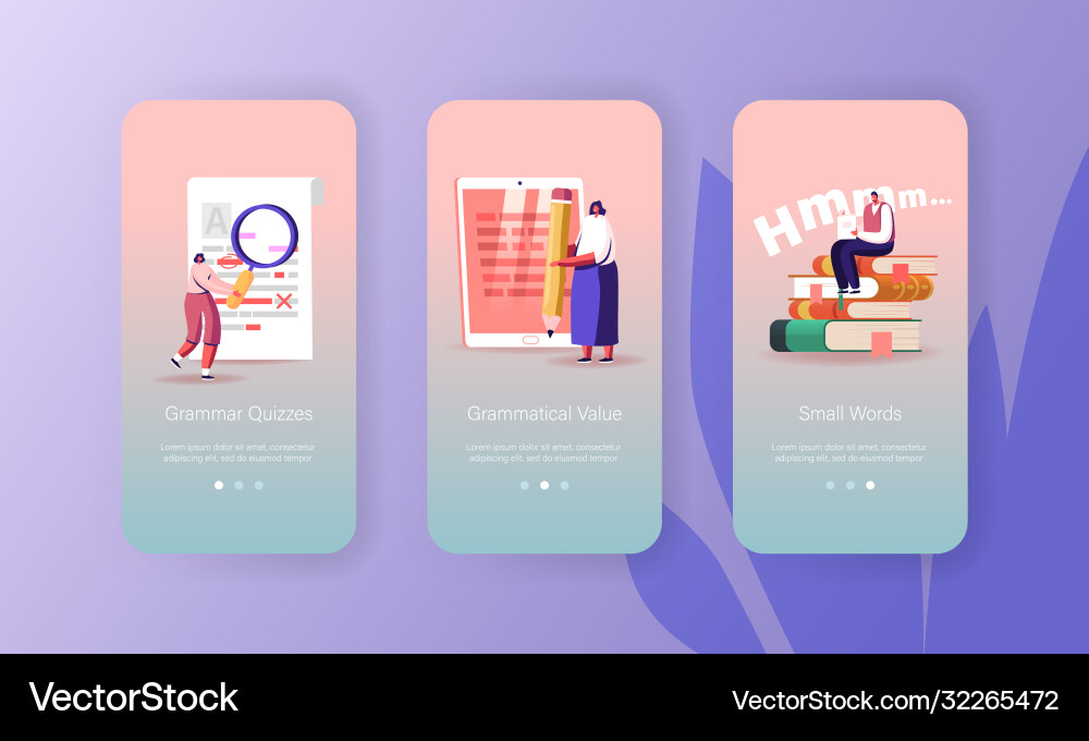 Proofreading grammar test mobile app page onboard Proofreading grammar test mobile app page onboard Vector Image