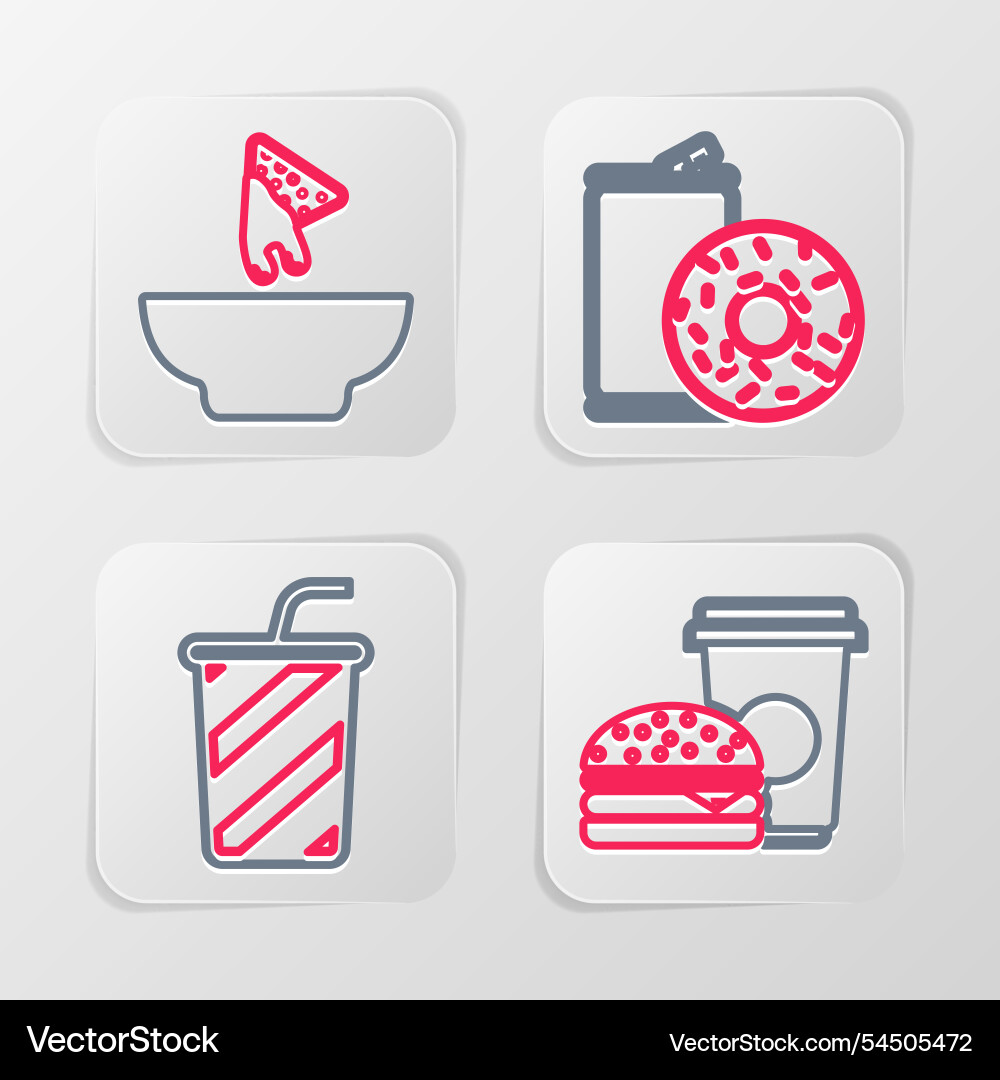 Set line coffee and burger glass with water Set line coffee and burger glass with water vector image