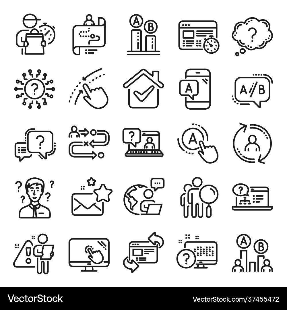 Ux line icons set ab testing journey path map Ux line icons set ab testing journey path map Vector Image