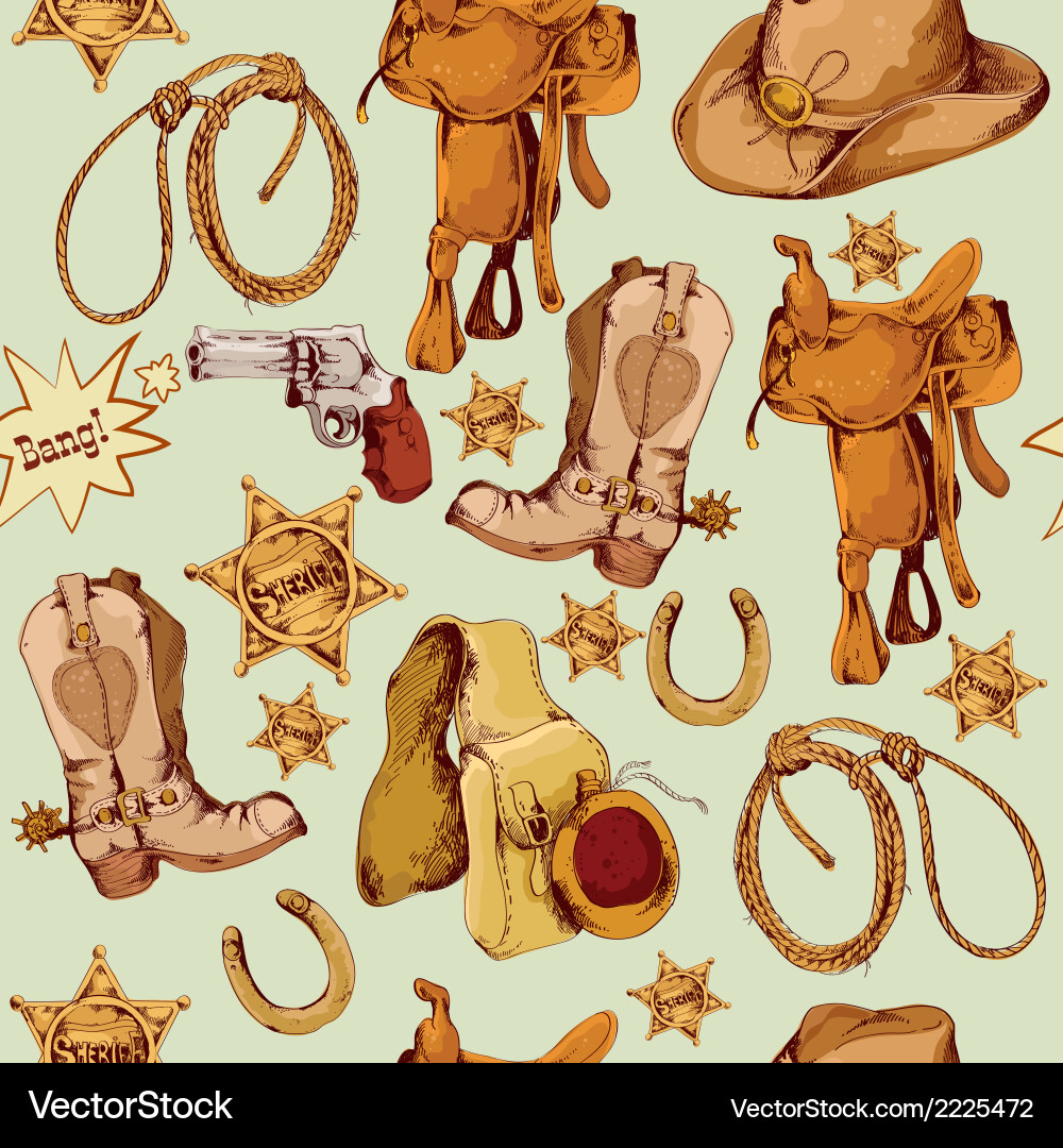 Wild west seamless pattern colored Royalty Free Vector Image