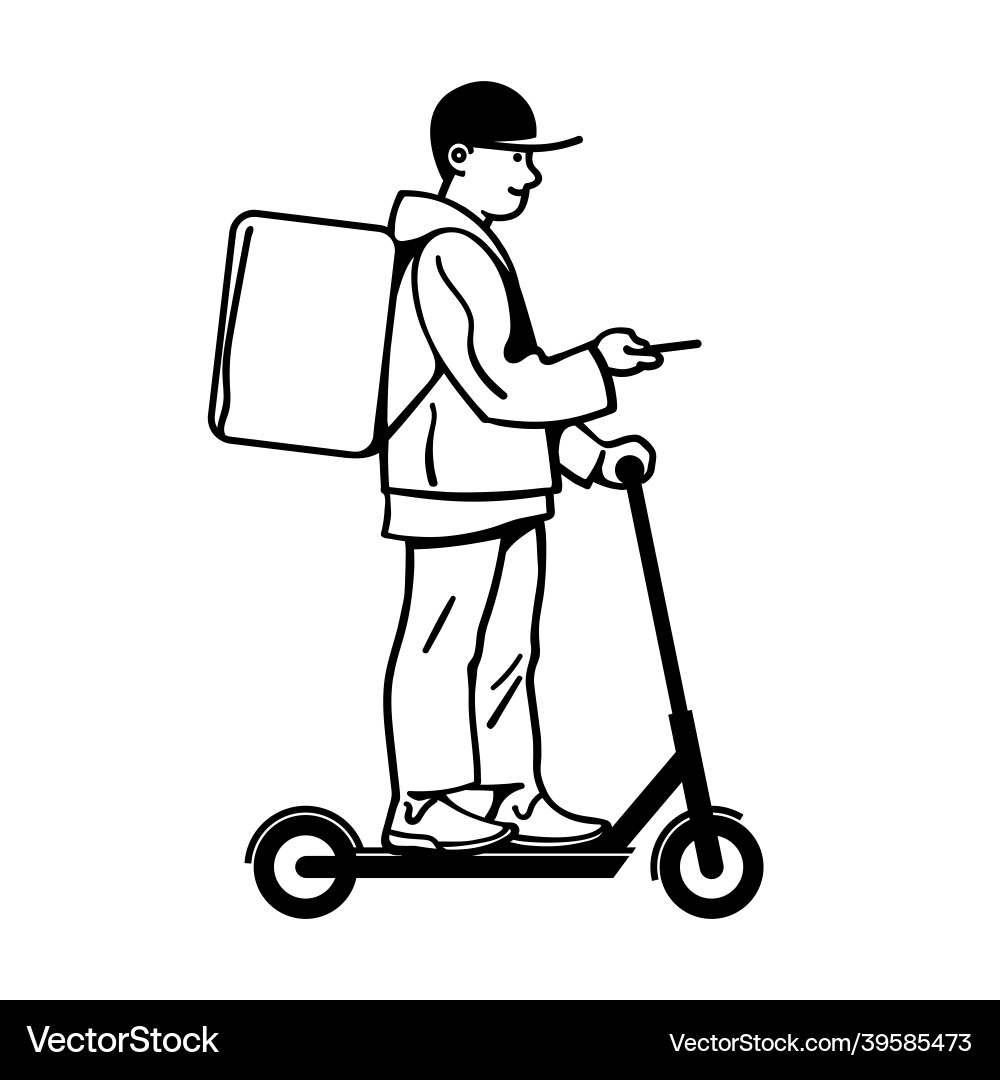 Delivery man riding electric scooter courier Delivery man riding electric scooter courier vector image