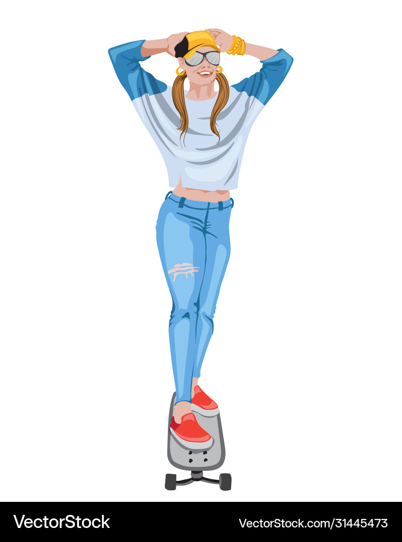 Joyful Frau gekleidet in reifen Jeans blau Hemd Joyful Frau gekleidet in reifen Jeans blau Hemd vektorbild