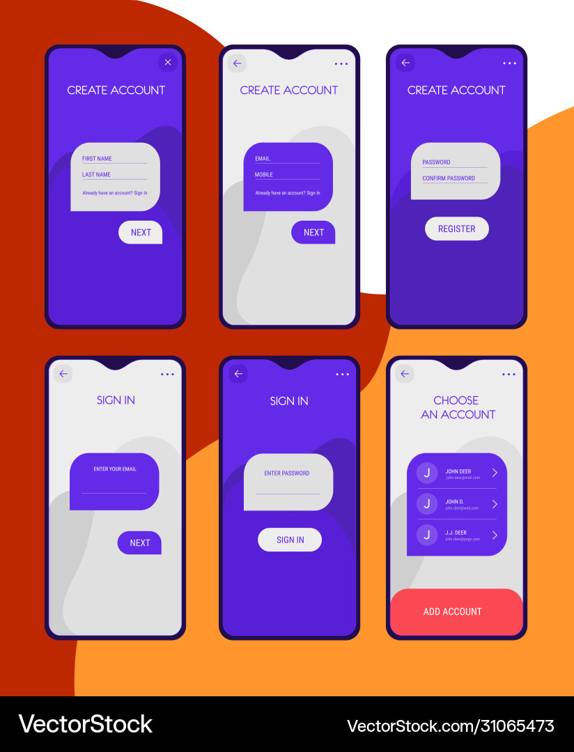 Mobile app ui sign in and up screens mockup Mobile app ui sign in and up screens mockup vector image
