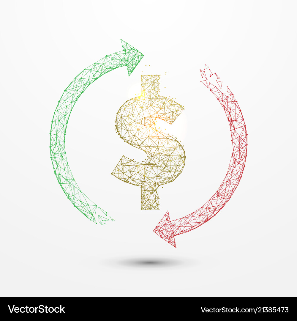 Money convert icon form lines and particle vector image