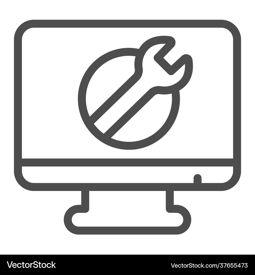 Monitor with wrench line icon pcrepair concept Monitor with wrench line icon pcrepair concept Vector Image