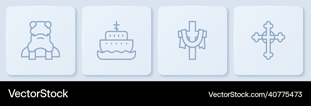 Set line priest christian cross ark of noah Vector Image