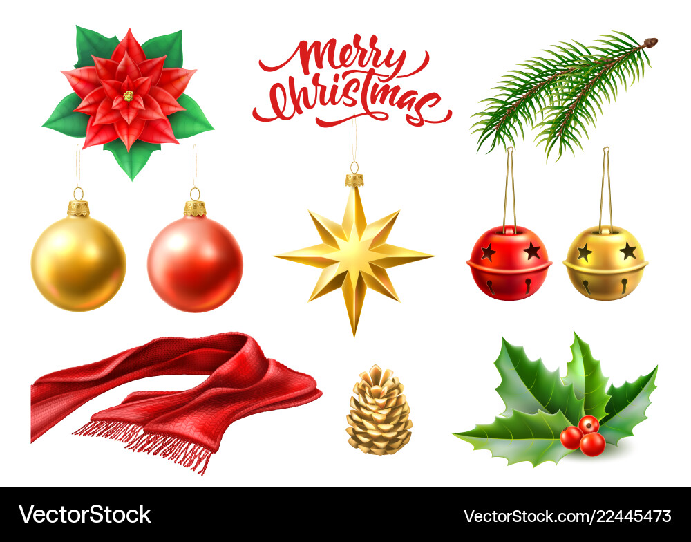 Weihnachtssymbole Realistisches Set Vektorbild
