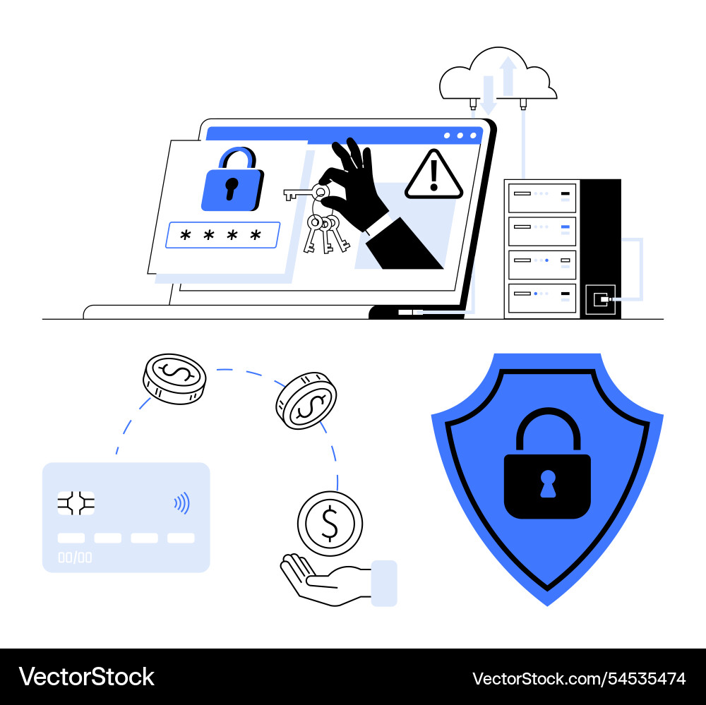 Cybersecurity concepts including multi-factor Cybersecurity concepts including multi-factor vector image