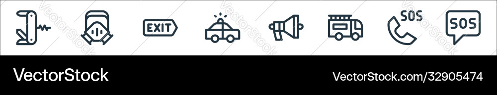 Emergencies line icons linear set quality Emergencies line icons linear set quality Vector Image