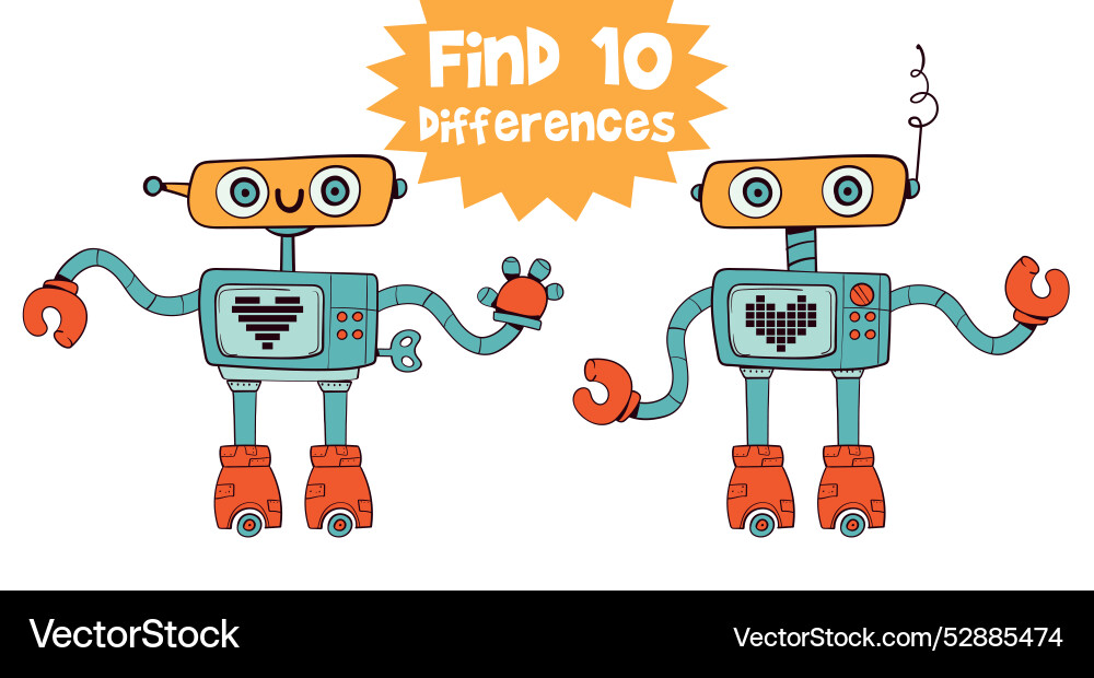 Find 10 differences in the picture retro robot Find 10 differences in the picture retro robot vector image