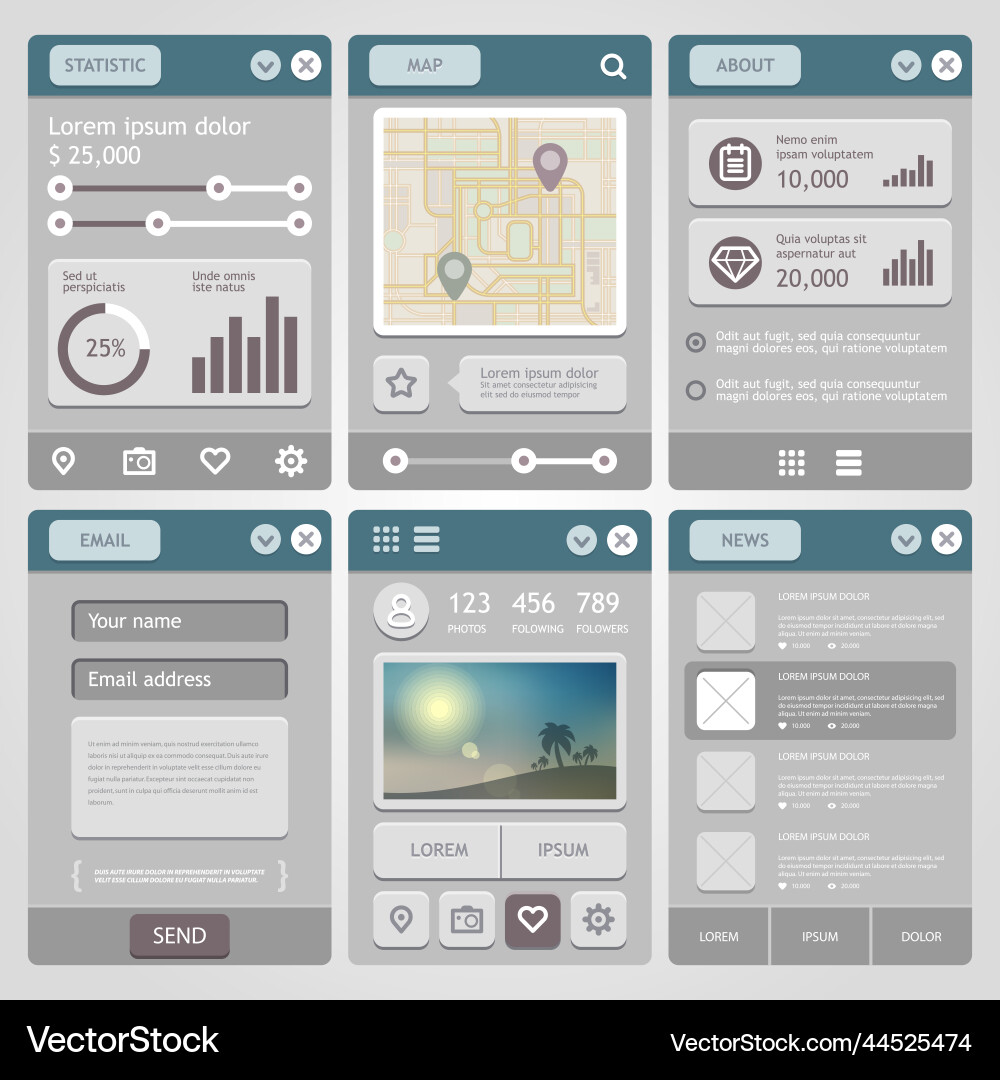 Flat mobile ui design Flat mobile ui design Vector Image