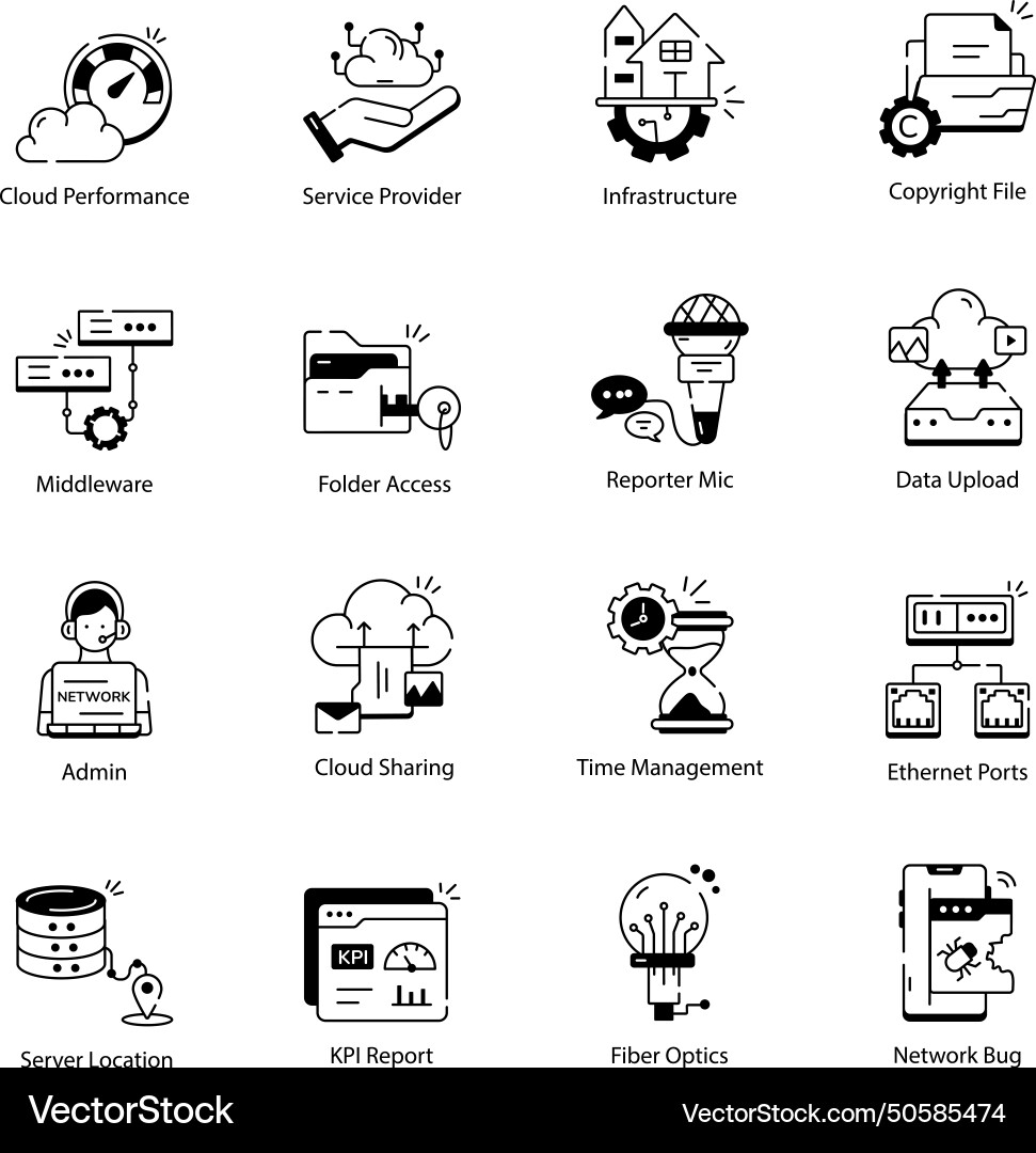 Modern pack of data networking linear icons vector image