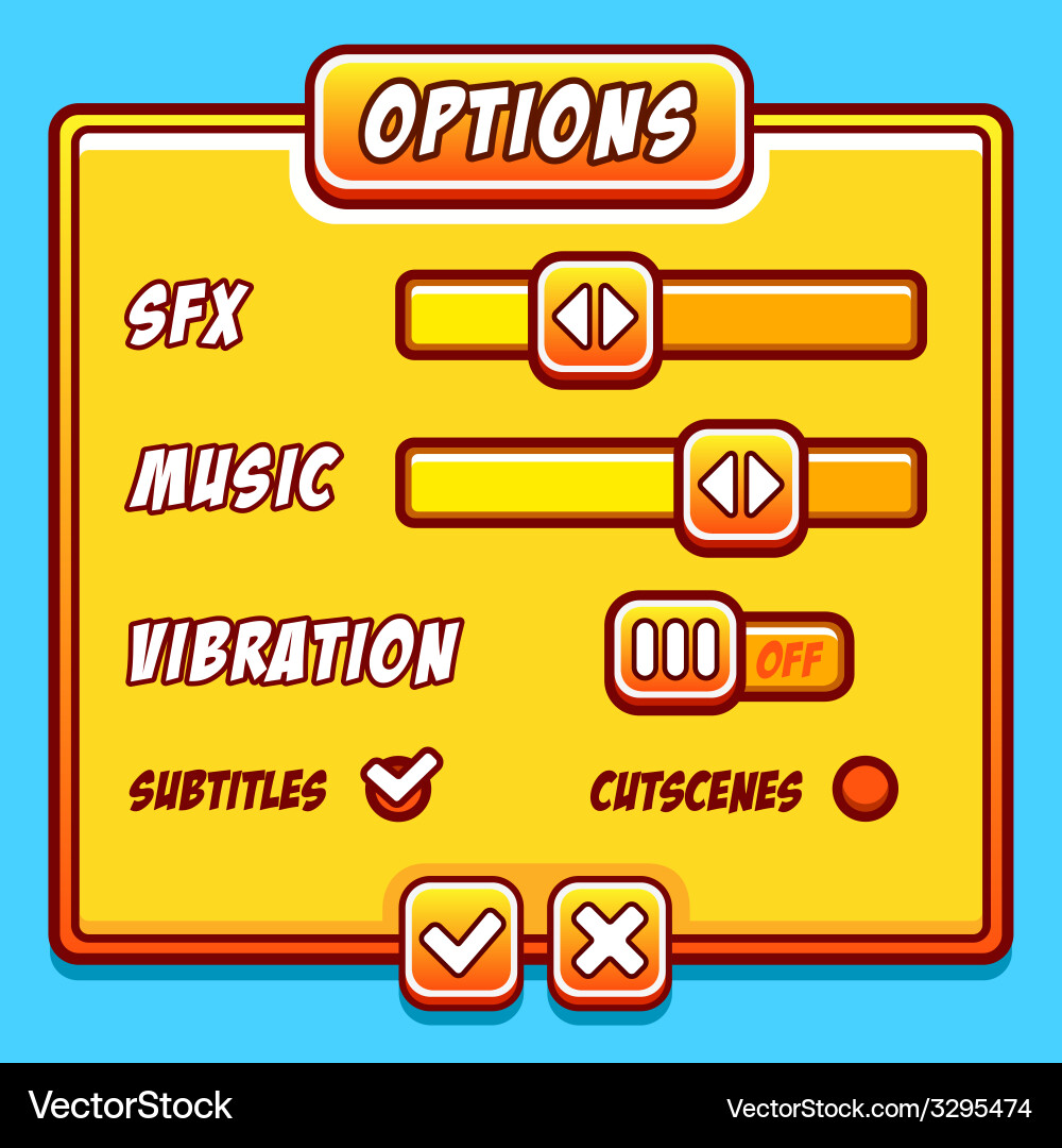 Options menu yellow style game buttons Vector Image