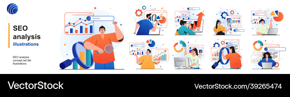 Seo Analyse isolierte Set Analysedaten Seo Analyse isolierte Set Analysedaten vektorbild