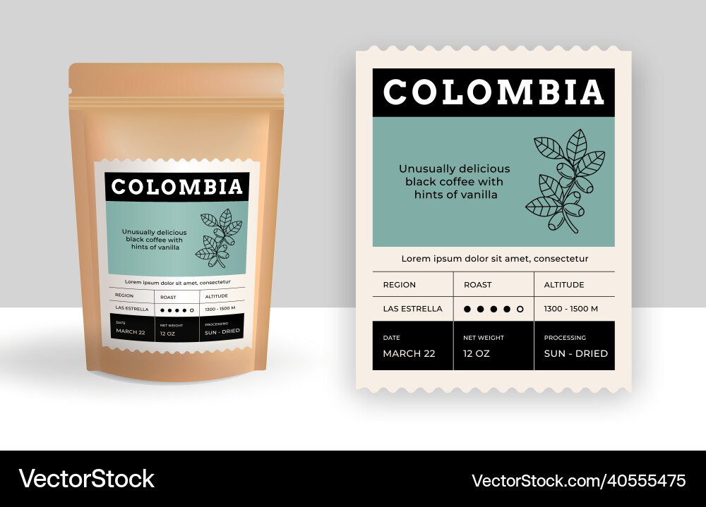 Coffee package with label food bag realistic Coffee package with label food bag realistic vector image
