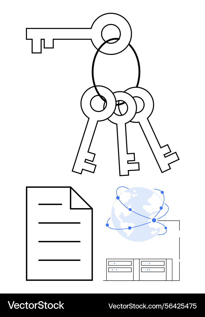 Keys and document with globe highlighting data Keys and document with globe highlighting data vector image
