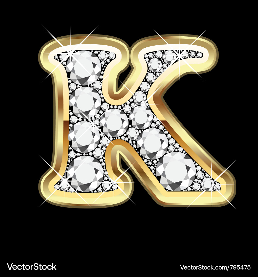 Letter k gold and diamond vector image