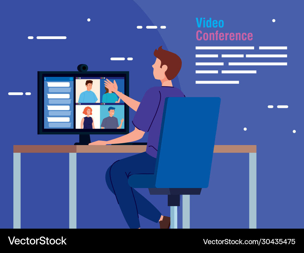 Man in video conference from computer Vector Image