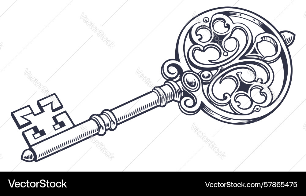 Ornate key with intricate bow design generative Vector Image