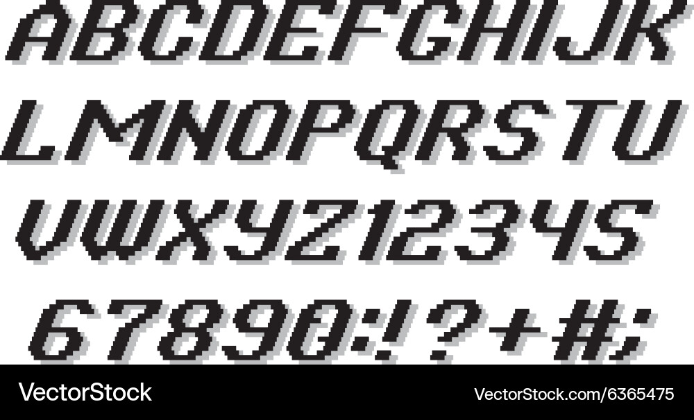 Pixel Font Alphabet & Numbers - Retro Style Vector Image