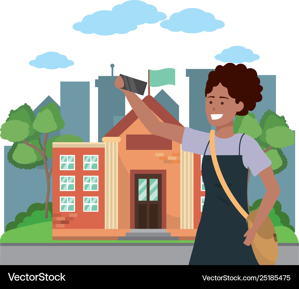 Student using smartphone on campus background Student using smartphone on campus background Vector Image