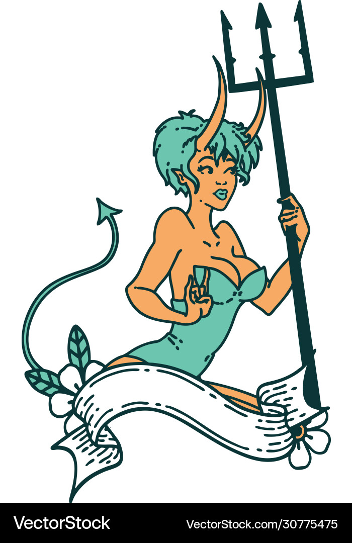Tattoo style icon a pinup devil girl vector image