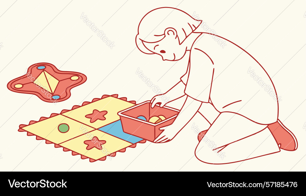 Child intently working on a puzzle developing vector image