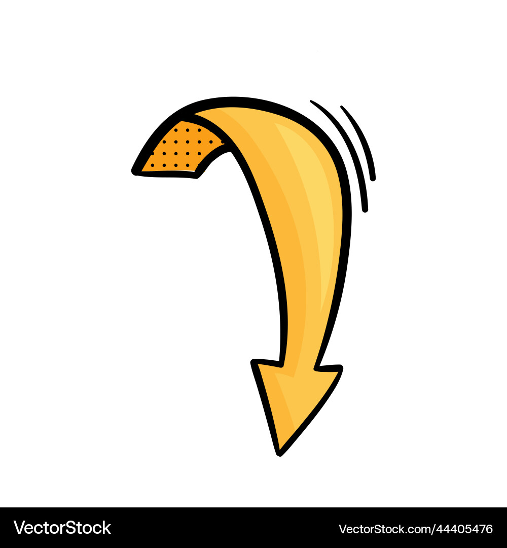 Curved yellow arrow with pointed end and dots Curved yellow arrow with pointed end and dots Vector Image
