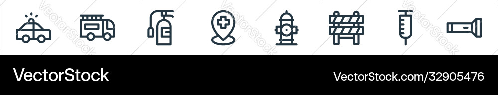 Emergencies line icons linear set quality Emergencies line icons linear set quality Vector Image
